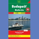 Budapeszt, Węgry. Plan 1:27 500. Mapa samochodowa 1:500 000.