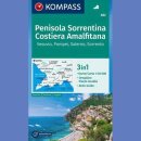 Półwysep Sorrentina, Wybrzeże Amalfitańskie (Penisola Sorrentina, Costiera Amalfitana, Vesuvio,  Pompei, Salerno, Sorrento). Mapa turystyczna 1:50 000 laminowana