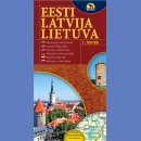 Estonia, Łotwa, Litwa (Eesti, Latvija, Lietuva). Mapa drogowa 1:700 000.