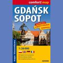 Gdańsk, Sopot. Kieszonkowy plan miasta laminowany 1:26 000.