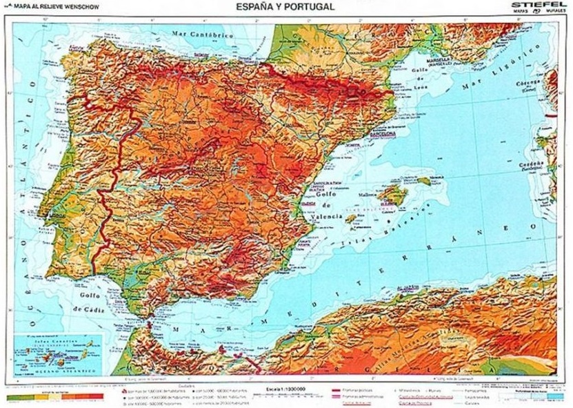 Hiszpania, Portugalia. Mapa fizyczna 1:1 300 000. :: MAPY ...