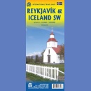 Islandia południowo-zachodnia, Rejkiawik. Mapa samochodowa 1:330 000. Plan 1:10 000.