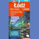 Łódź +4 XXL. Plan miasta 1:20 000
