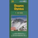 Olimp (Olimpos, Olymbos). Mapa turystyczna 1:50 000.