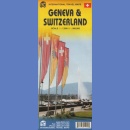 Szwajcaria, Genewa (Geneva & Switzerland). Mapa samochodowa 1:360 000. Plan 1:7 000.