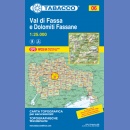 T06: Val di Fassa, Dolomity Fassne: Sella, Marmolada, Costabella, Monzoni. Mapa turystyczna 1:25 000.